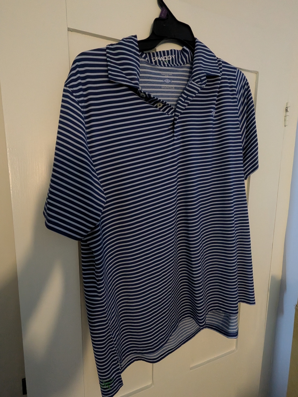 Striped Navy, Pale Blue and White Draddy Golf Shirt